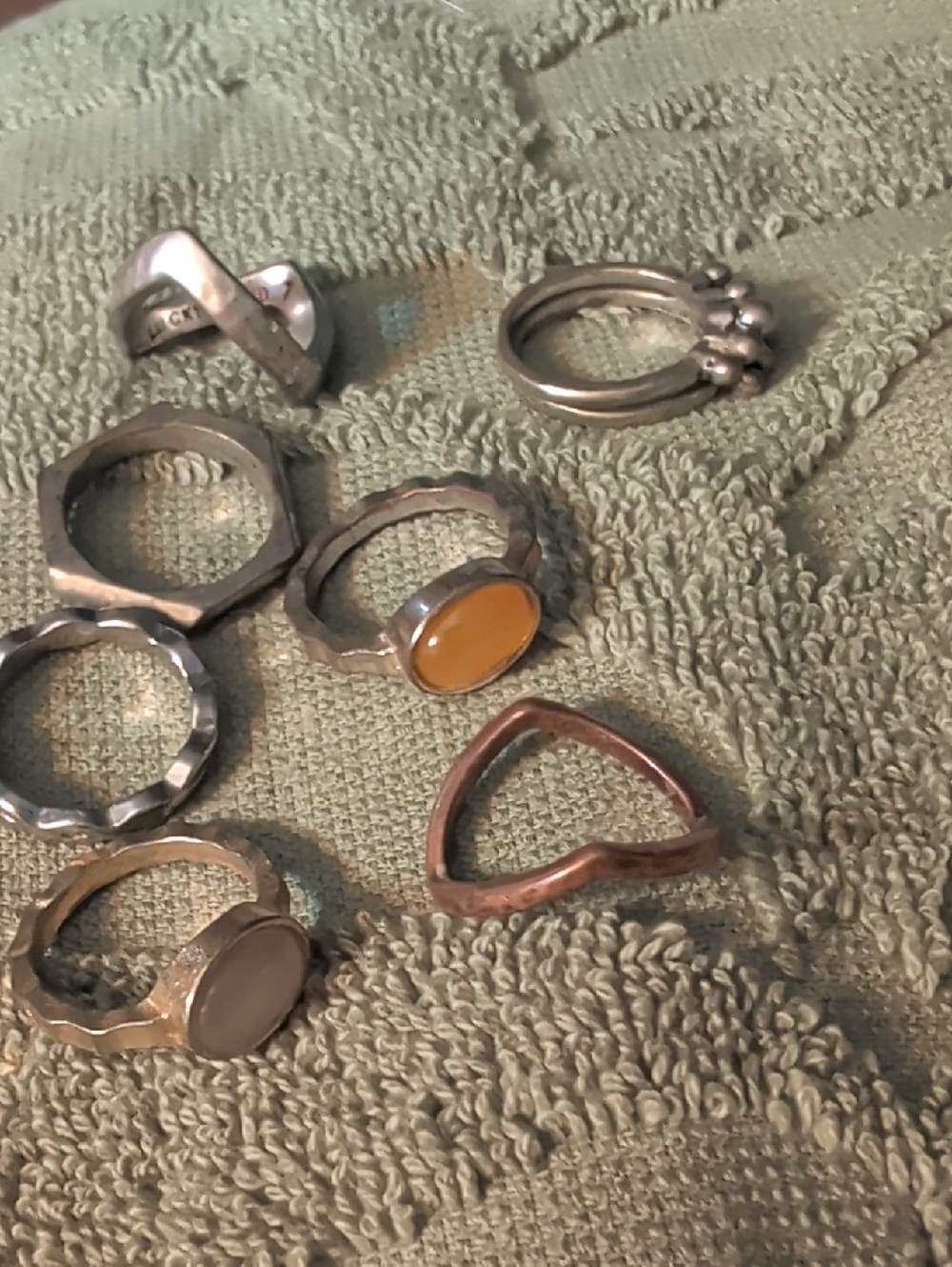 Sterling Silver Mixed Stackable Ring Lot Set with Yellow and Cream Stones Size 8
